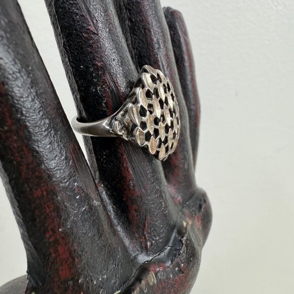 Sterling Silver Open Work Honeycomb Cocktail Ring Size 5.75 3.06g - Picture 2 of 8